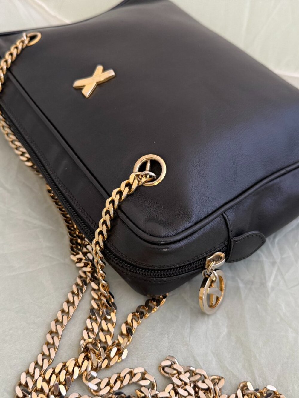 By Paloma Picasso Black Leather Chain Shoulder Bag Gold Hardware Vintage - Picture 5 of 7
